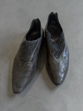 CYDWOOD Black Leather Booties Flats Size 37.5 / 7.5